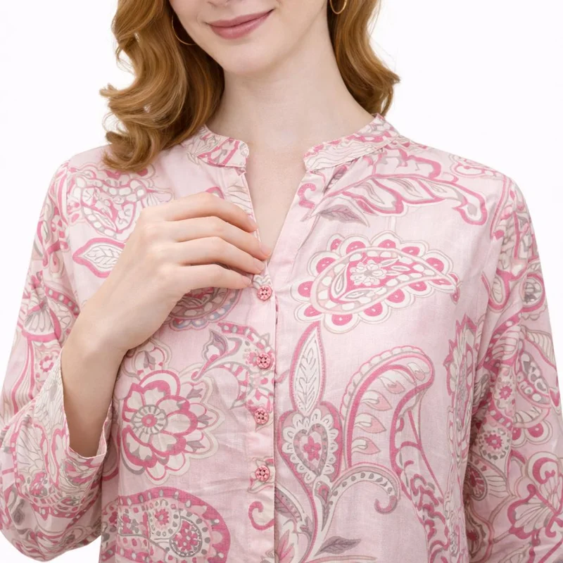 Artemea Women’s Pink Paisley printed  Jalabiya | Premium Rayon | Full-Length Modest Wear